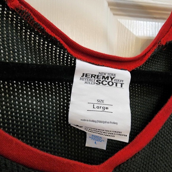 Adidas X Jeremy Scott Large Cropped Mesh Top Black Red Womens - Picture 2 of 7